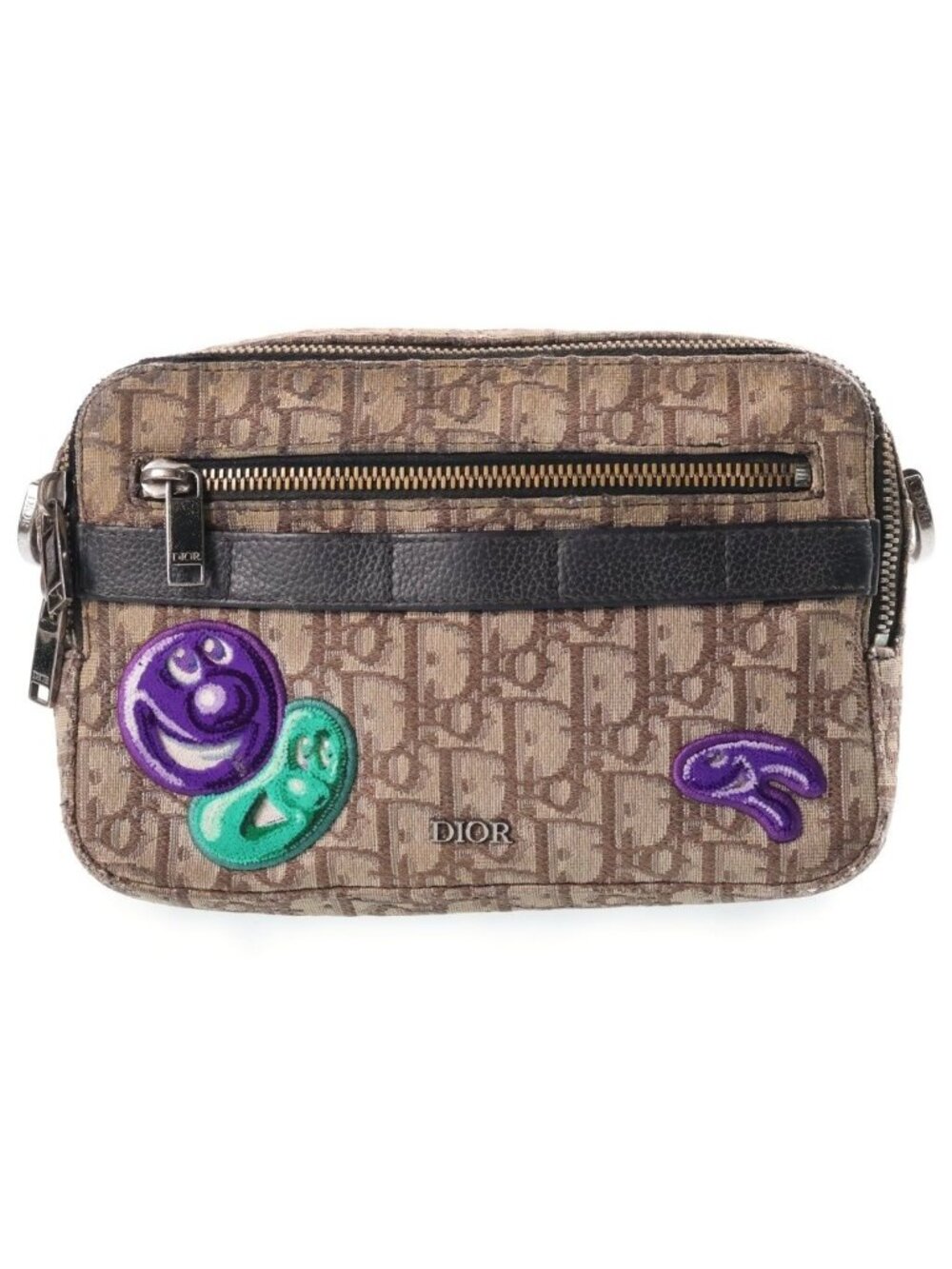 Dior Kenny Scharf Jacquard Shoulder Bag Brown Beige